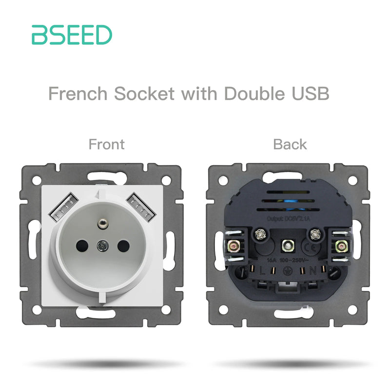 BSEED Wall Button Switch 1/2Gang USB Type-C Wall Socket Module Part Internet TV Telephone Socket Plastic Frame DIY Function Part