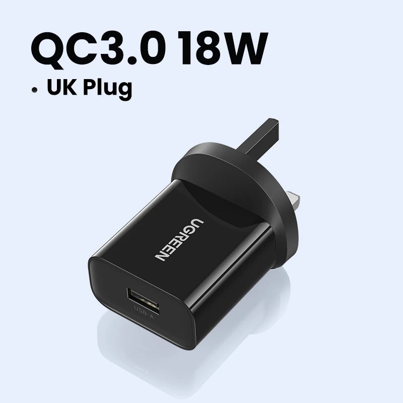 Ugreen USB Quick Charge 3.0 QC 18W USB Charger QC3.0 Fast Wall Charger Mobile Phone Charger for Samsung S24 Huawei Xiaomi iPhone