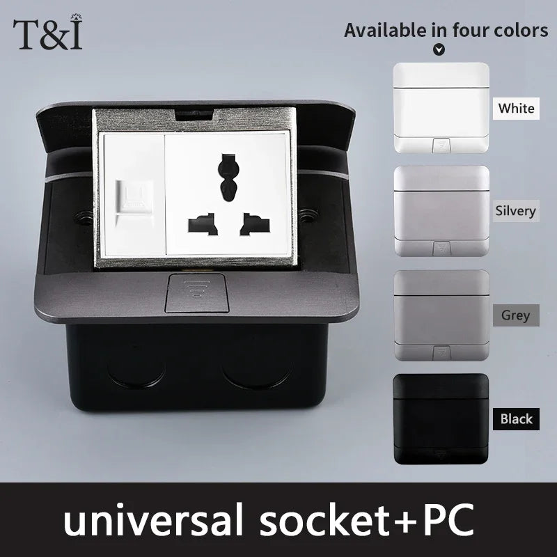 Metal Panel EU Standard Hidden Type Table Socket 2/3 Way Outlet USB/EUR/Universal/FR Office Cabinet Desktop Aluminum 120x120mm