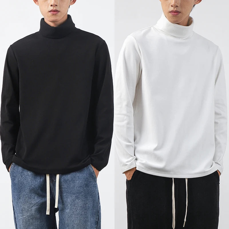 DUKEEN Dralon Fabric Long Sleeve T Shirts for Men 2025 Autumn and Winter Thick Fleece Warm Turtlenneck Solid Color Undershirts