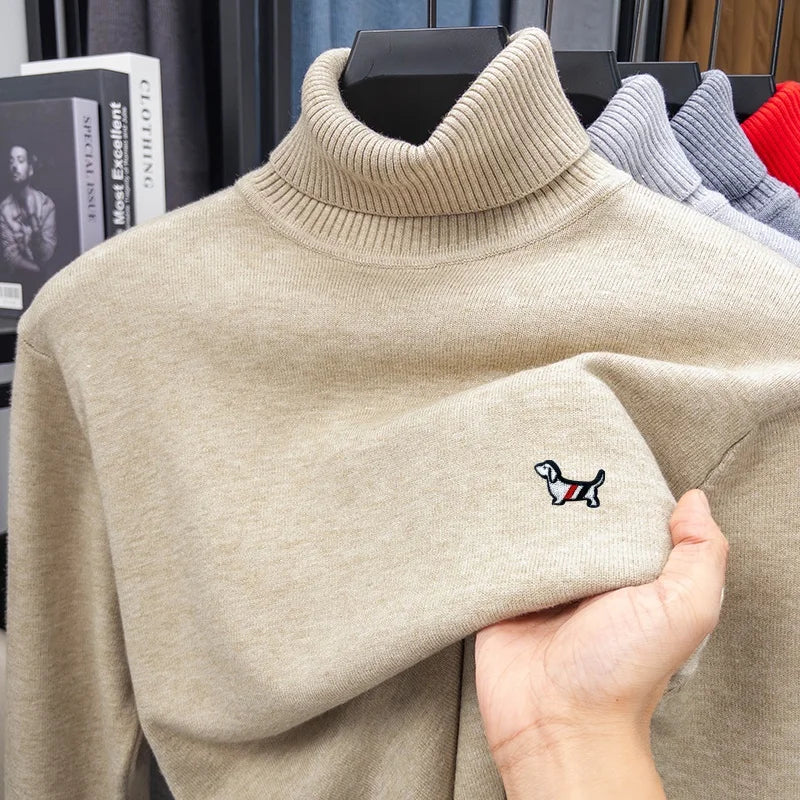 Brand Luxury Man Long-Sleeved Knitwear Dog Embroidery Double Collar Spring British Style New Sweater Trend Fashion Mens Clothing