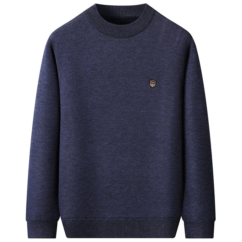 Thick Thermal Mock Neck Men Pullover Simple Solid Knit Material Chest Badge Skin Friendly Fleece Interior Outing Top