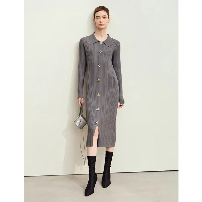 រ៉ូប Amii Minimalism Elegant Women Dress រដូវស្លឹកឈើជ្រុះឆ្នាំ ២០២៥ រ៉ូបថ្មី Retro Slim Dress សម្រាប់នារី អាវក្រៅប៉ាក់ធ្វើពីក្រណាត់រឹង 12443090
