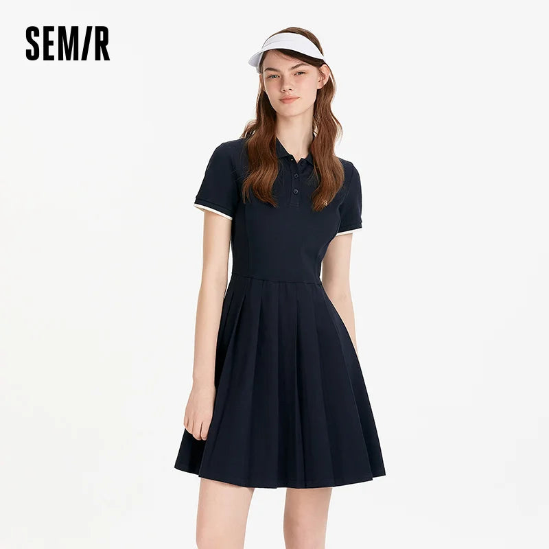 Semir Women Dress Color 2026 Block Polo Collar Letter Print Urban Casual Everyday Style Soft Comfortable Daily Wear Trendy