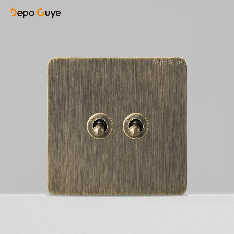 Retro Metal Wall Light Toggle 1 2 Gang 3 Way Switch EU FR Russia Vintage Brass Lever Stainless Steel Switch Panel For Home