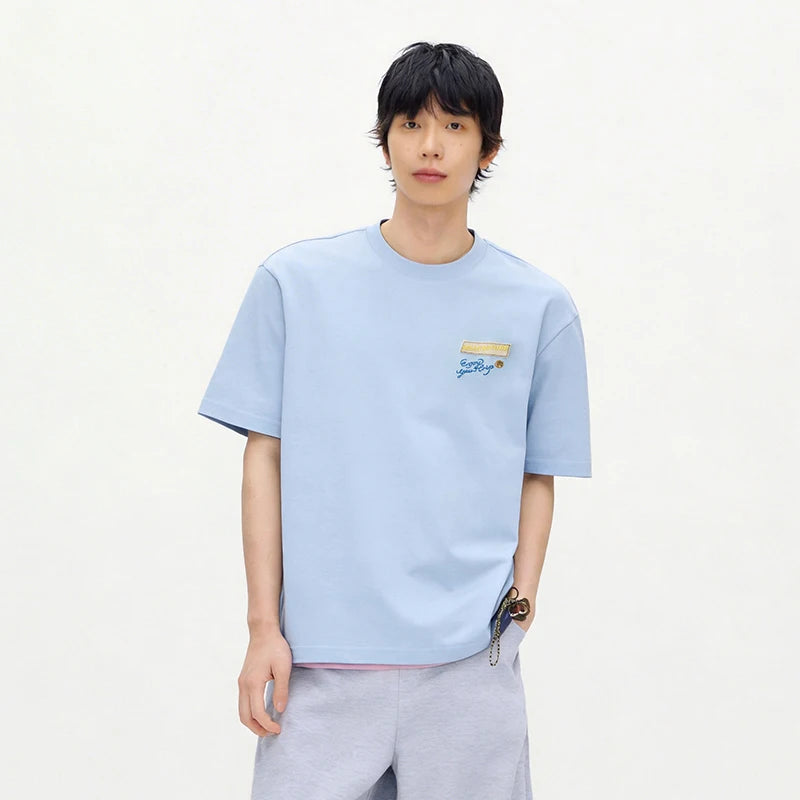 Semir Men Tshirt Stereo Badge Decor Knit Casual Couple Style Fashion Top 2026 Summer Soft Comfortable Daily Wear Top