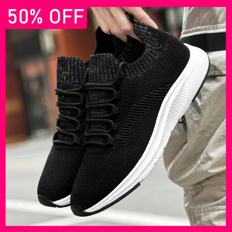Men Walking Shoes Trendy Mesh Breathable Comfort Summer Running Shoes 2026 New Height Increasing Soft Soled Tennis Shoes for Men