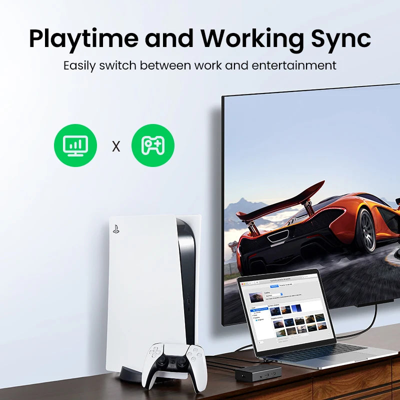 UGREEN HDMI-compatible KVM Switch 4K@60Hz USB 2.0 Switcher  for Printer Monitor Mouse 2 PCs Sharing 1 Device with HDMI Cables