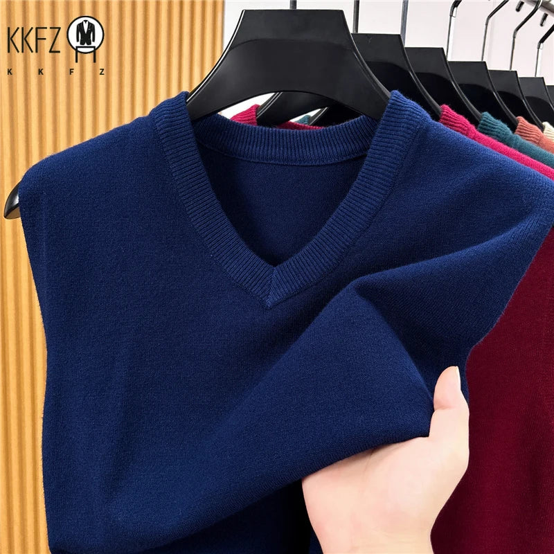 Fall Mens V Neck Knitted Waistcoat Sleeveless Sweater Vest Comfortable Knit Top For Business Daily Outfit Matching
