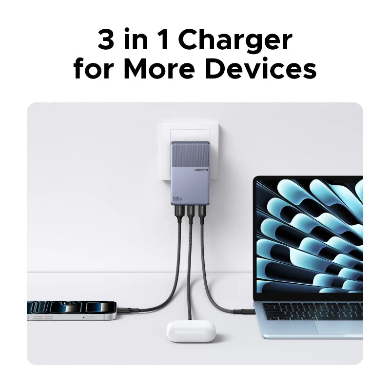 【Ultra Slim-US Plug】UGREEN Nexode Air 100W 65W GaN Charger PD3.0 QC4.0 PPS For Macbook Pro Laptop iPhone 18 17 Samsung S26 iPad
