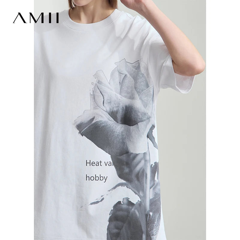 អាវយឺត AMII រដូវក្តៅបោះពុម្ពសម្រាប់ស្ត្រីឆ្នាំ ២០២៥ អាវកមូលដៃខ្លីធម្មតាសម្រាប់ស្ត្រីម៉ូដថ្មីស្មាទម្លាក់អាវរលុង 12522006