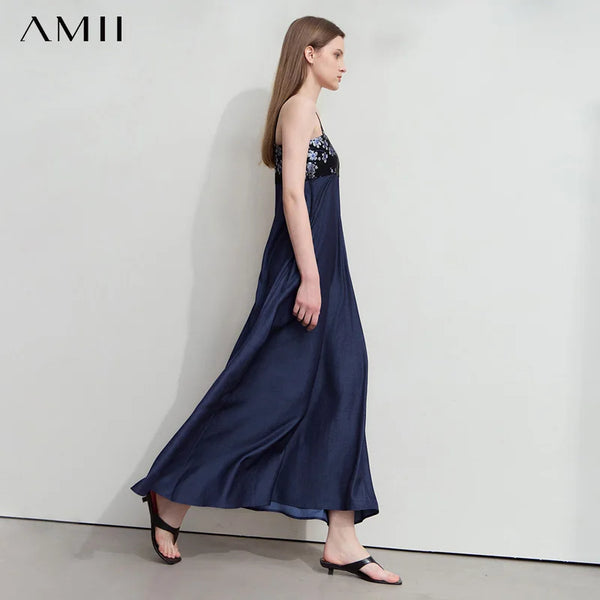 រ៉ូបរដូវក្តៅនារី Amii Minimalism លាយពណ៌ផ្ទុយគ្នា ក្រណាត់ Jacquard រ៉ូបឆើតឆាយ រ៉ូបពិធីជប់លៀងរលុង សម្លៀកបំពាក់ 12542162