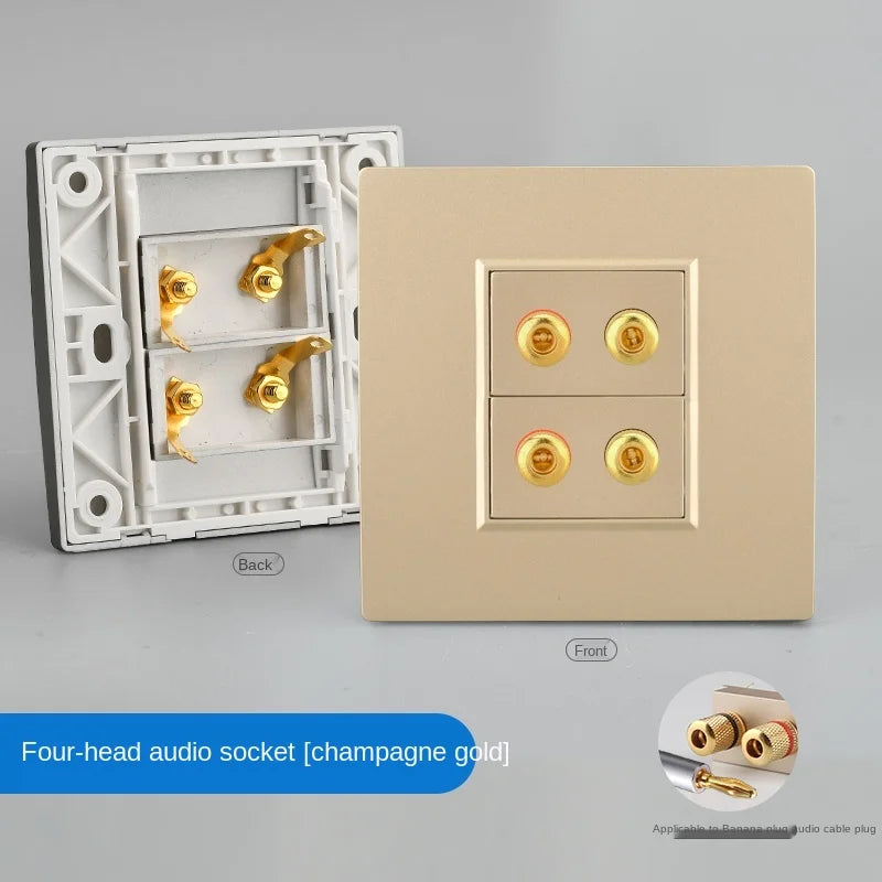 Eu standard 2 4 port speaker speaker audio wall socket, KTV bar headset microphone connected socket audio cable audio panel