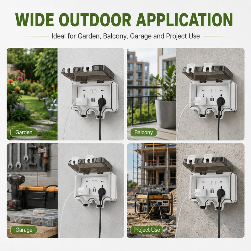 IP66 Waterproof Socket Universal UK Dual USB Outdoor Power Outlet,Kitchen And Bathroom Plug Adapter,Waterproof Rainproof Box