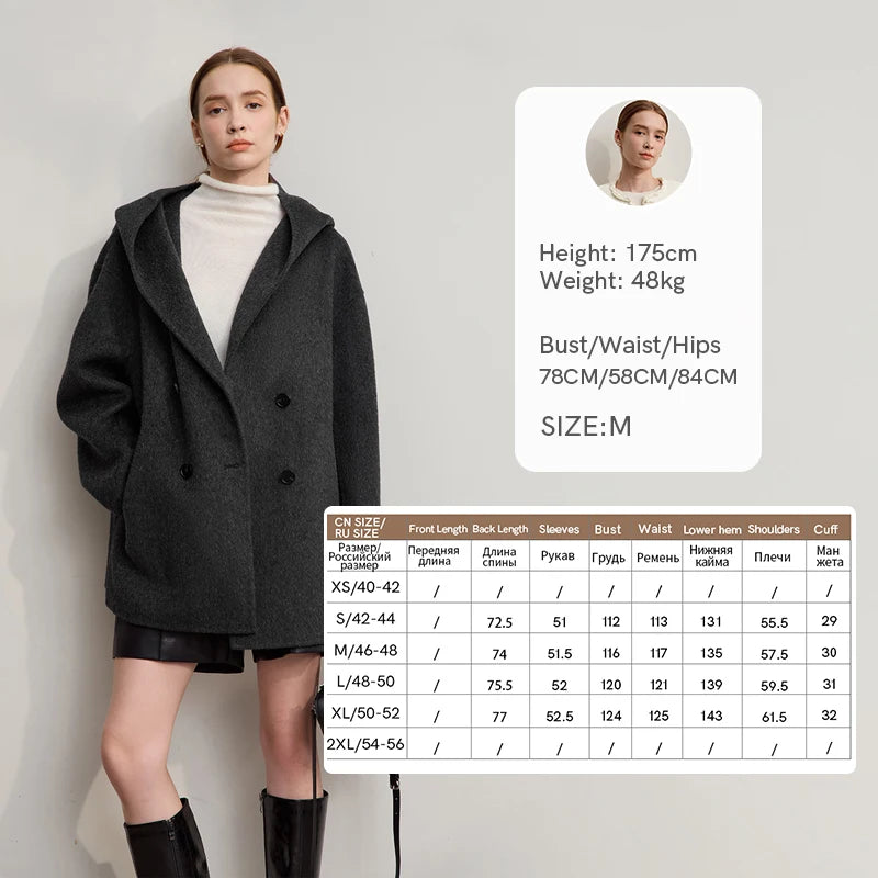 Amii Women's Coat 2026 Winter New Solid Hooded Double Breasted Wool Jacket For Woman Warm Versatile Loose Coat Ladies 12544043