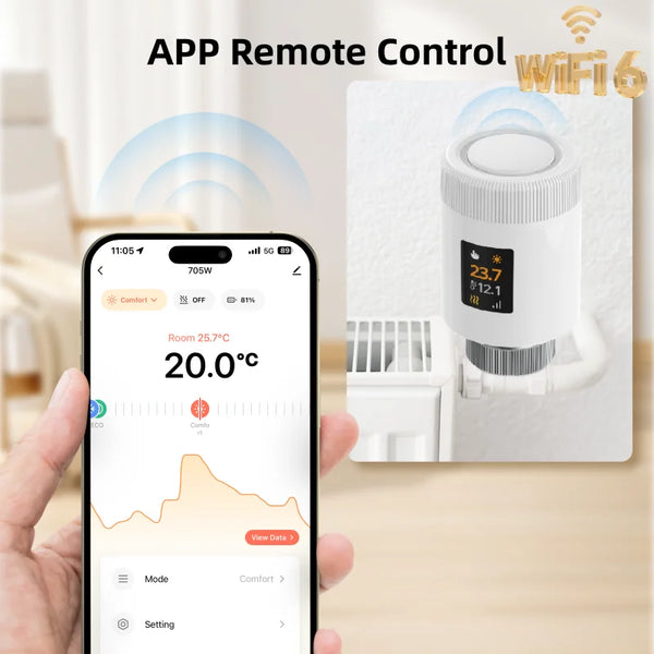 វ៉ាល់ កម្តៅ ឆ្លាតវៃ Tuya Smart WiFi 6 TRV ឧបករណ៍ បញ្ជា សីតុណ្ហភាព ពីចម្ងាយ សម្រាប់ ម៉ាស៊ីន កម្តៅ Alexa Google Home