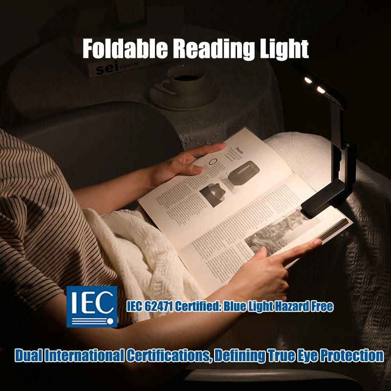 LED Clip-on Reading Lamp Foldable Book Light Mini Foldable Suitable for Reading Lighting and Camping Lighting Travel Lamp