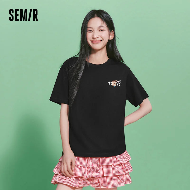 Semir Women Tshirt Cotton Embroidered Fashion Pattern Casual Versatile Top 2026 Summer Simple Style Daily Comfort Wear