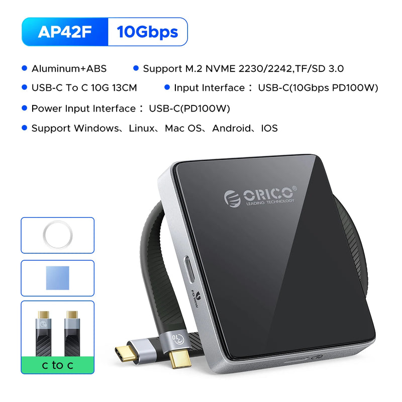 ORICO External SSD Case M.2 NVMe Magnetic SSD Enclosure 2230 2242 Enclosure TF Card Reader with PD 100W 10Gbps for iPhone 16 17