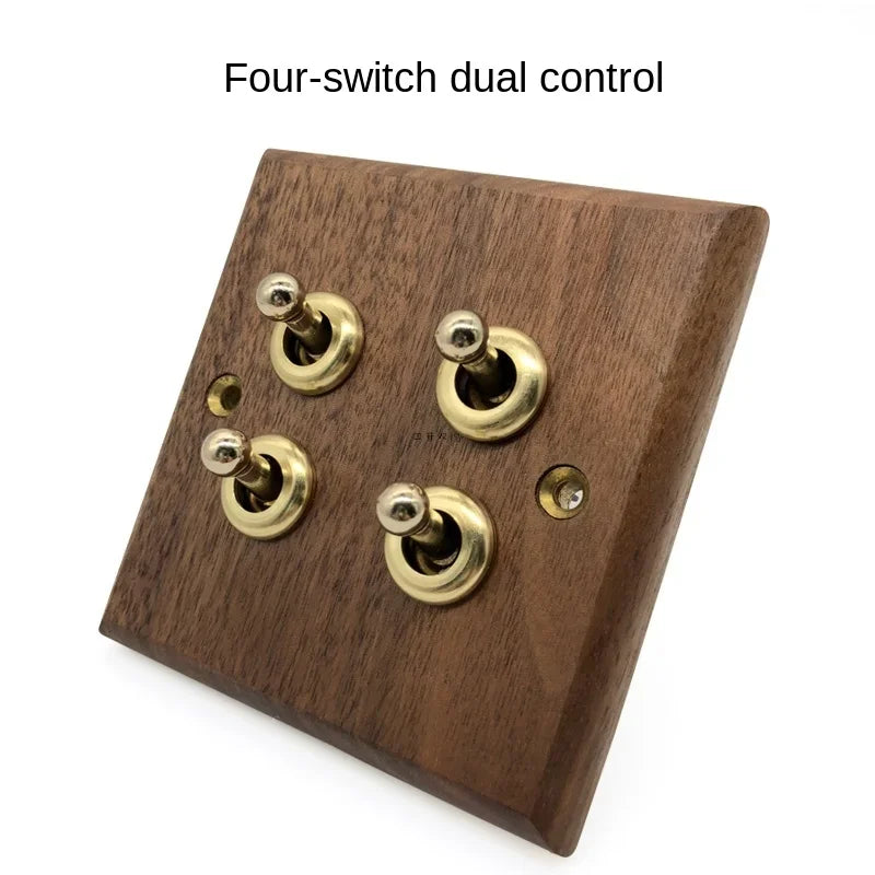 DepoGuye High quality retro American light switch socket, pure wood brass toggle switch plate, home &bed wall light switch
