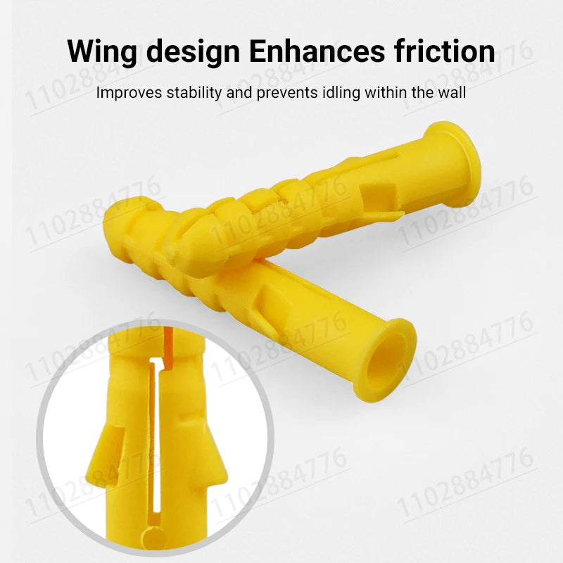 M6 M8 Yellow Plastic Expansion Pipe Column Concrete Wall Plug Frame Fixing Tube Anchors for to the Fixed on Drywall 200pieces