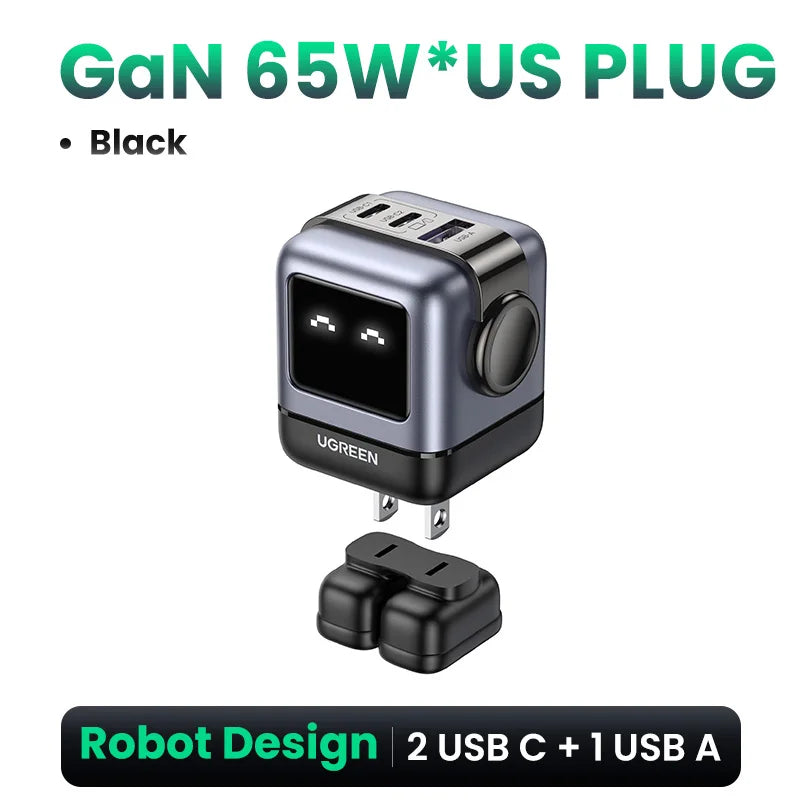 【US Plug】UGREEN100W 65W 30W GaN Charger Robot Design QC4.0 3.0 PPS for iPhone 18 17 16 Pro Macbook Laptops Tablet iPad Samsung