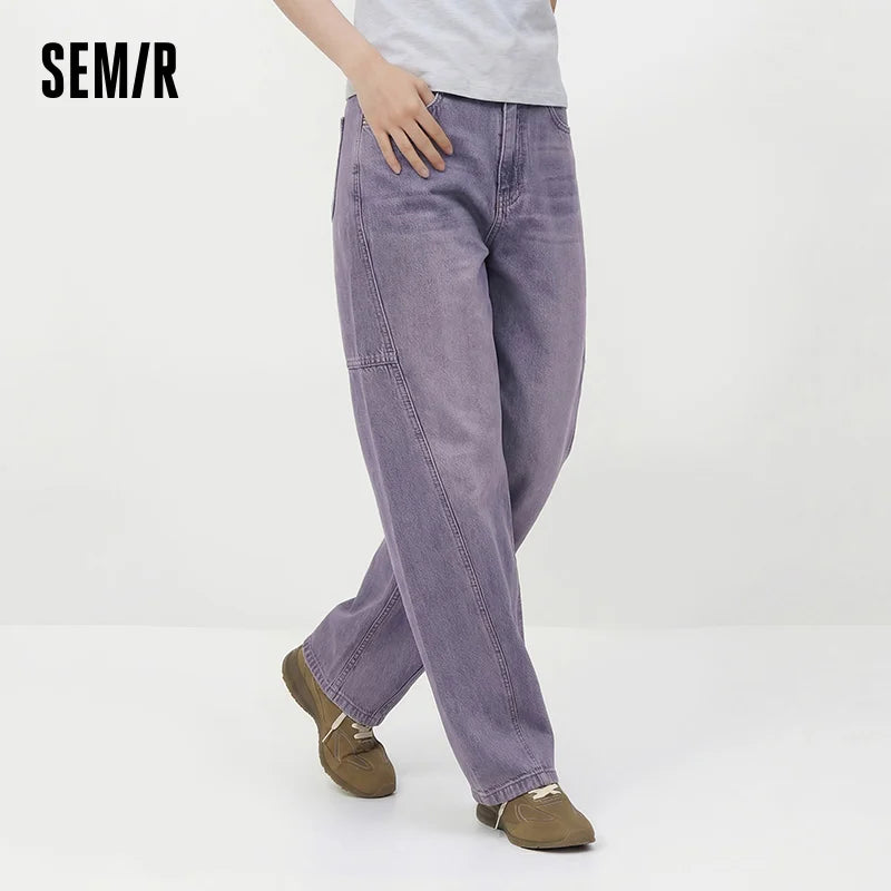 Semir Women Pants Denim Cotton Vintage Distressed Slit Wide Leg Curved Street Style Fashion Cool 2026 Summer Casual Wear Top