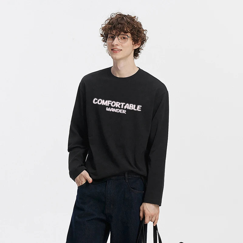 Semir Long Sleeve T-Shirt Men Autumn American Printed Base Layer 2025 New Versatile Slightly Loose White Inner Top Men'S Wear