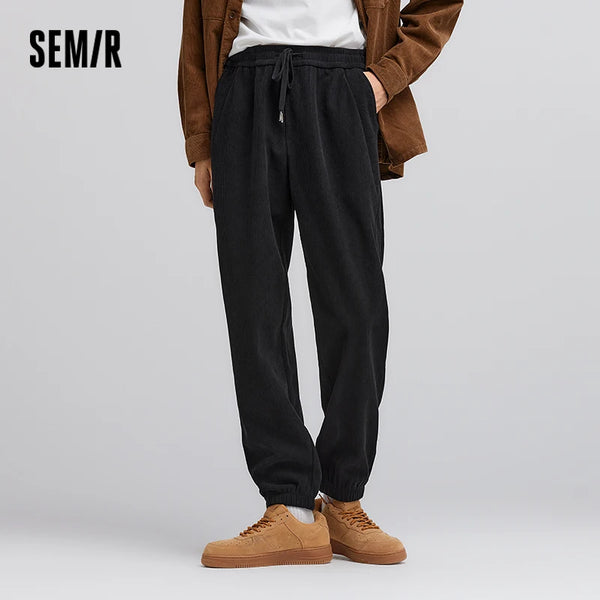Semir Baggy Pants Men Textured Corduroy Loose Elastic Cuff Casual 2025 Winter Clothes for Man Soft Corduroy Warm