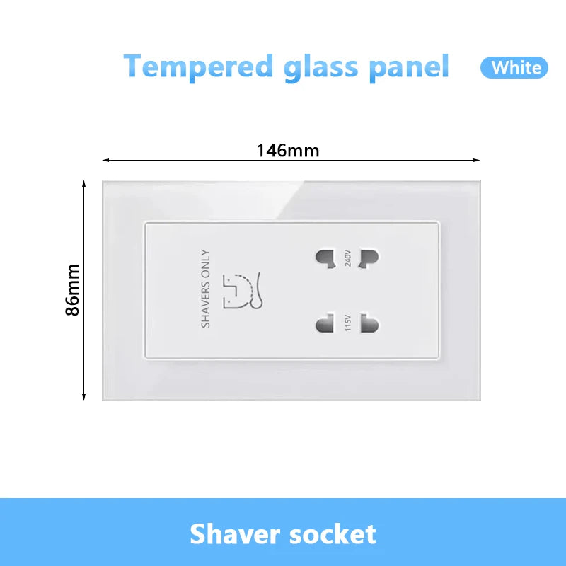 146 UK standard Hotels Shaver Socket,Wall Bathroom beard knife Panel,Beard Shaving Charge outlet Glass Plastic Stainless steel