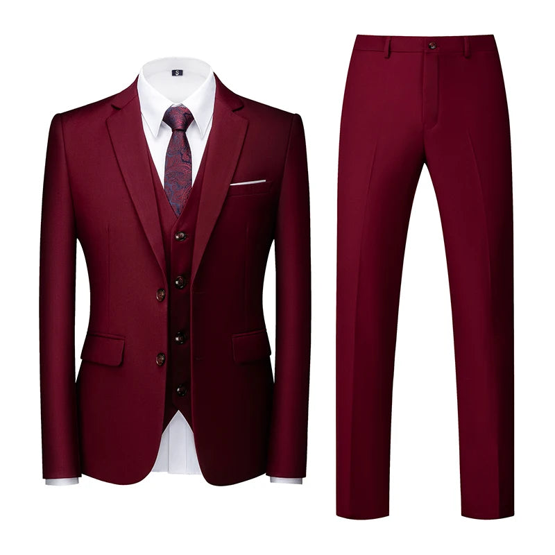 2026 Men's Grass Green Suit Three-Piece, Wedding,Party,Business,Interview Menswear,Red,Black,Blue,Purple,Yellow Asian Size Sets