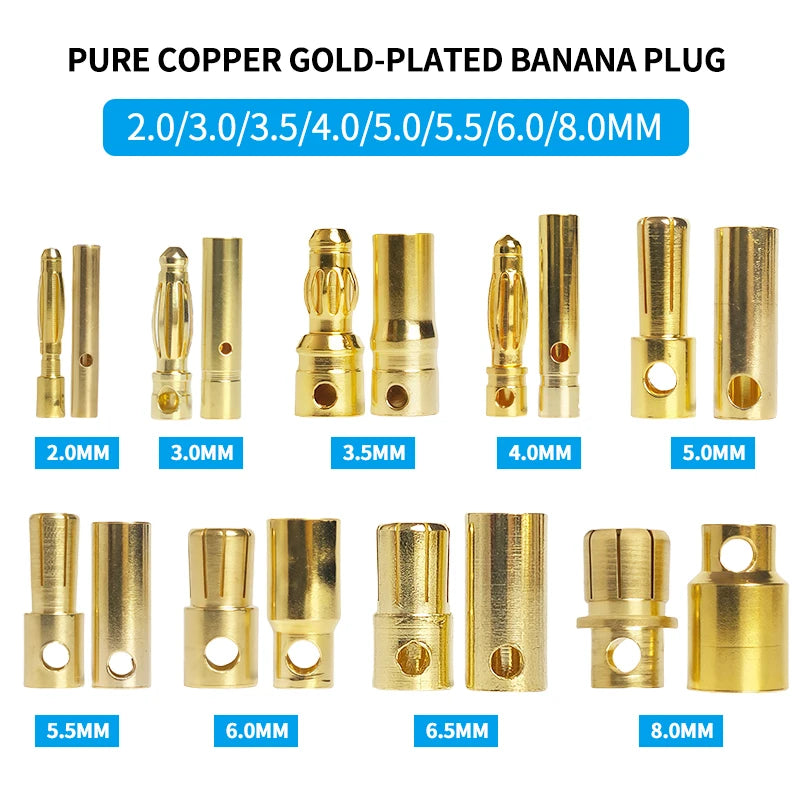 2/3/3.5/4/5/5.5/6/6.5/8mm Aircraft model pure copper Banana Plug Gold Plated Copper Brushless Motor Bullet Connector 40pcs