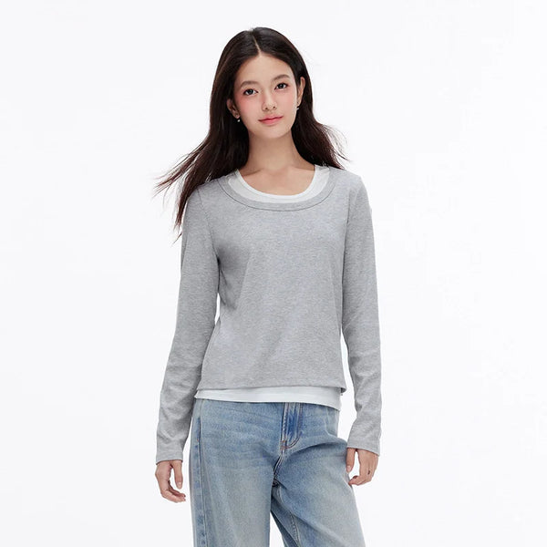 អាវយឺត Semir សម្រាប់នារី ដៃវែង ប៉ាក់ពីរដុំ ស្ទីលធម្មតា ស្លៀកប្រចាំថ្ងៃ រដូវស្លឹកឈើជ្រុះ ឆ្នាំ២០២៦