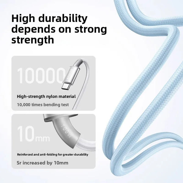 ខ្សែសាក Anker USB-C ទៅ USB-C 100W សាកលឿន PD Data Cable Type C សម្រាប់ Samsung Xiaomi MacBook Tablet