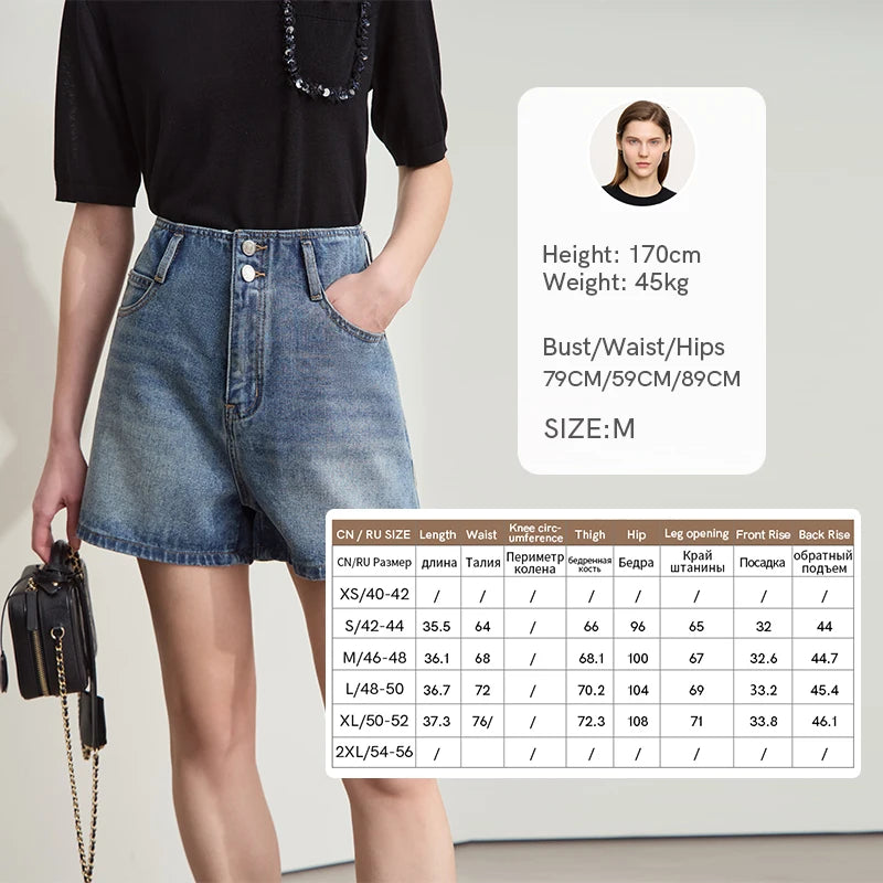 Amii Women's Shorts Minimalist 2026 Summer New Versatile Style Waistband-Free Retro Washed Cotton Casual Denim Shorts 12542225