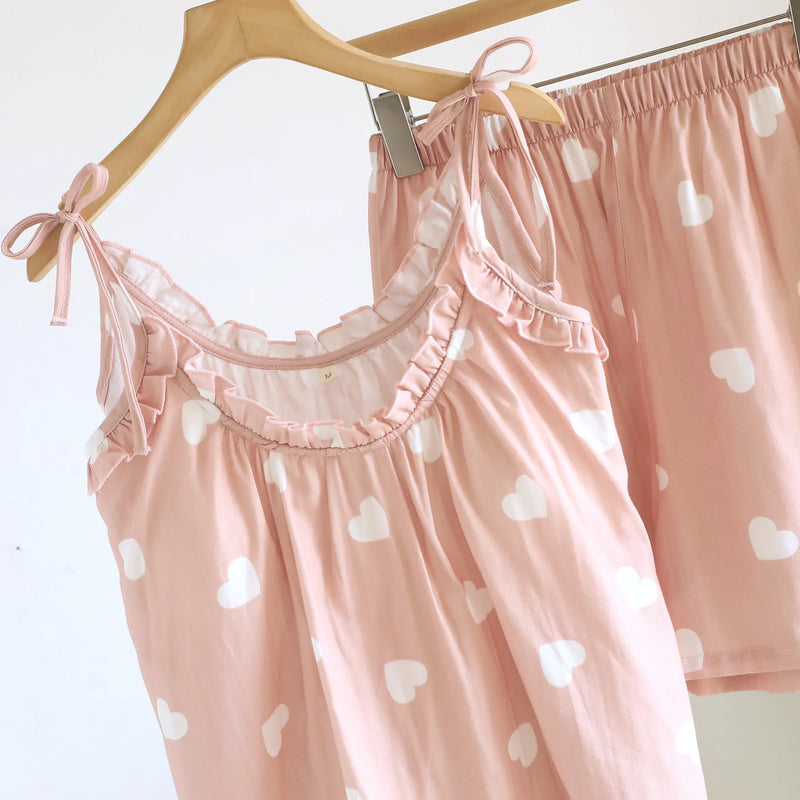 Summer Suit Nightie with Bra Sleepwear Women's New Gauze Cotton Sleeveless Pajama Set Woman Clothing 2 Pieces Set Lounge Wear