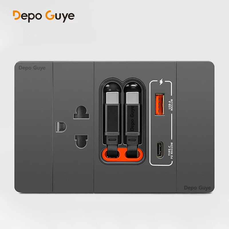 20W PD Fast Charge Socket with Double USB Charging,US/Thai /Italy Universal USB Type-C Wall Outlet Panel 120*79mm For Home Use