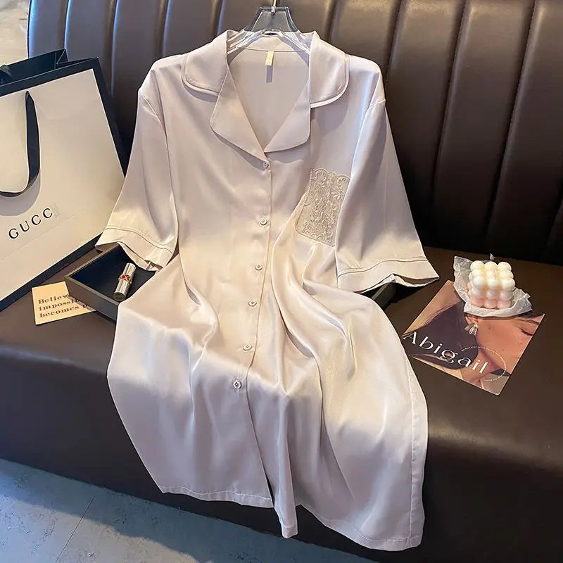 Ice Silk Nightgowns Woman Sleep Thin Night Wears for Females New Pajamas Dress Sleepwear Women's Loungewear One Piece Homewear