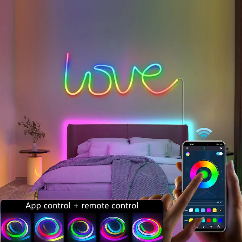 ភ្លើង LED ឆ្នូត RGBIC ត្បាញឆ្លាតវៃ Neon ភ្លើងបត់បែន USB កម្មវិធីបញ្ជាពីចម្ងាយ តន្ត្រីធ្វើសមកាលកម្ម DIY រចនា Ambient Ip67 ការពារទឹកជ្រាប