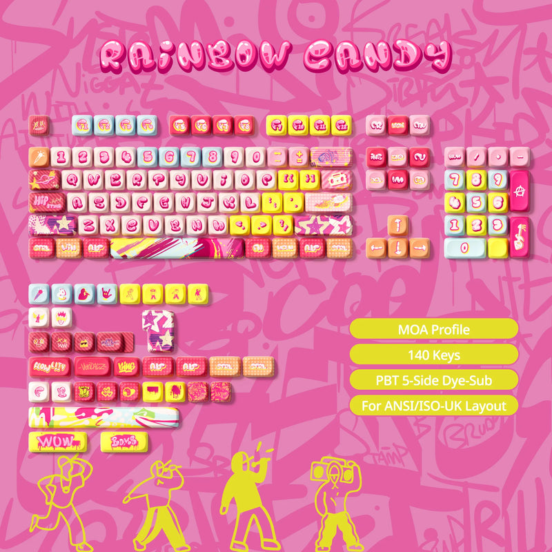 Akko Original Cute Theme MOG/MOA/MAO Profile PBT Keycap Set 5-side Dye-sub ANSI/ISO Layout Girl Keycaps Gift Round Bun Mushroom