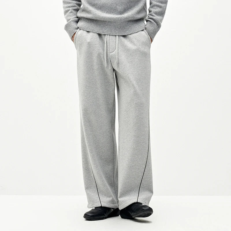 Semir Men Pants Thermal Warmth Fleece Lined Knit Texture Loose Fit Straight Leg 2026 Winter Urban Casual Style Comfort Fit