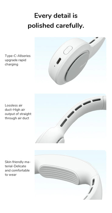 JISULIFE - Portable Bladeless Neck Fan, USB Rechargeable, Sweatproof, Neck Brace Cooling Fans, 3 + 1 Speeds, Ultra Quiet,4500mAh