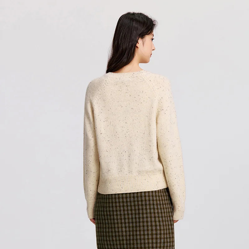 Semir Wool Blend Sweater Knit Top Women Winter 2025 Raglan Sleeve Embroidered Round Neck Cozy Trend