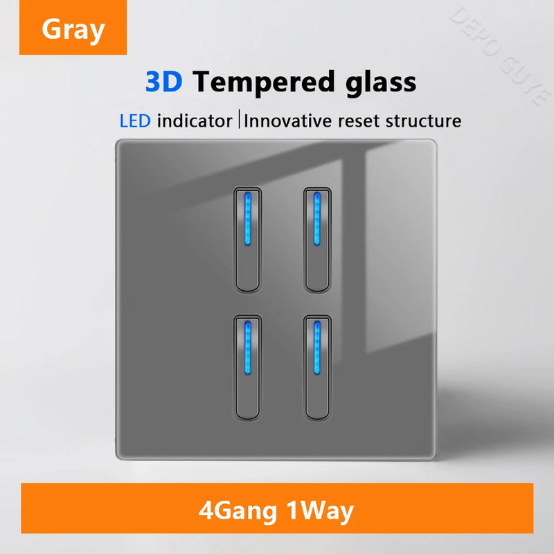 Wall Light Switch Panel LED Indicator UK EU FR Universal USB C Electrical Socket Piano Key Self-reset Wall Switches TV Computer