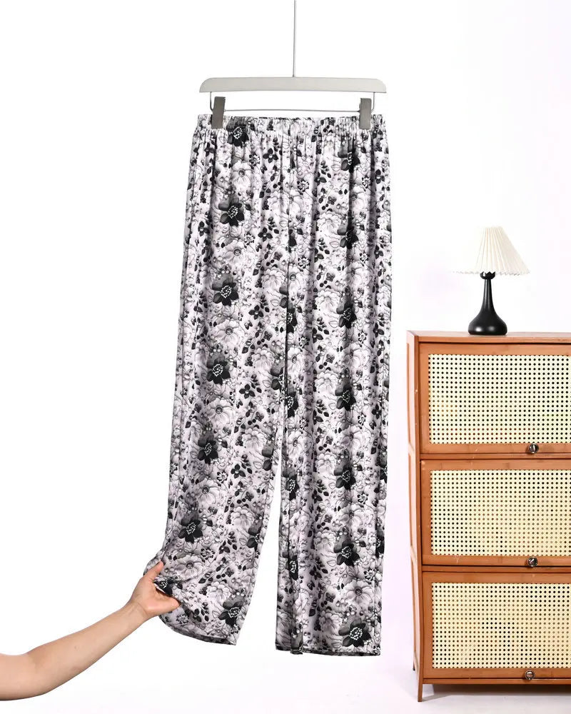Floral Pajamas Pants Woman Nightwear Spring Summer Loose Sleeping Bottoms Lounge Home Wear Elastic Waist Sleepwear Trousers