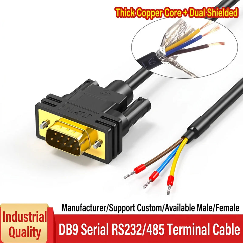 DIVEDEER DB9 Serial Cable RS232 RS485 Adapter Cord 3-Core 235 Terminal Wire 9-Pin COM Port Connector Single-End Male & Female