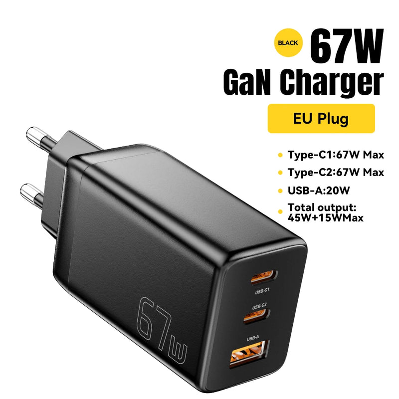 Essager 67W GaN USB Type C Charger PPS 65W Fast Charge For Samsung QC 4.0 PD 3.0 iPhone 17 16 15 Pro Huawei Phone Laptop Chagers
