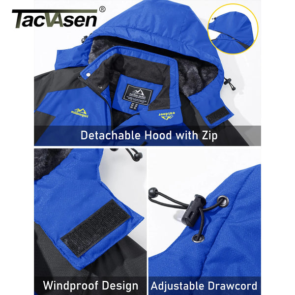 TACVASEN Winter Heavyweight Fleece Lined Parka Waterproof Men Ski Snowboard Jackets Windproof Removable Hoodie Coats Windbreaker