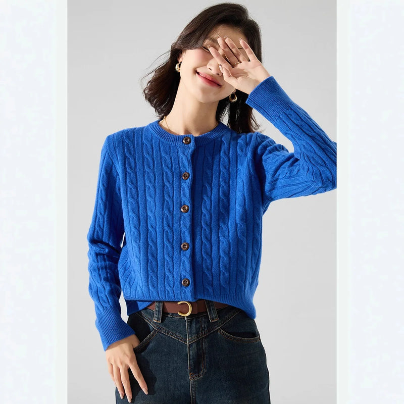 Knitted Sweater Women's 2026 Autumn Autumn Round Neck Short Top Long Sleeve Slim Ladies Knitwear Jacket Cropped Cardigan Coat