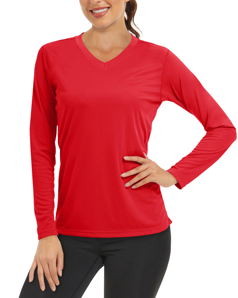TACVASEN Summer Sun Protection Shirts UPF 50+ Womens Long Sleeve V Neck Shirts Lightweight Quick Dry Tee Shirts Outdoor Pullover